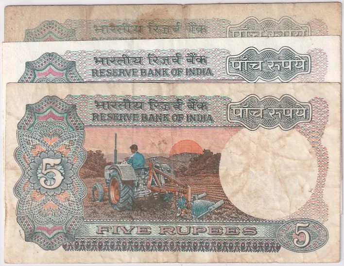 Tractor Issue 5 Rupees Three Different Signatures 786 Ending Lot