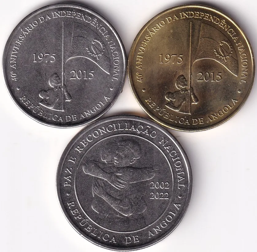 Angola 50 100 200 Kwanzas 40th Anniversary of Angola Independence 3 Coins Set