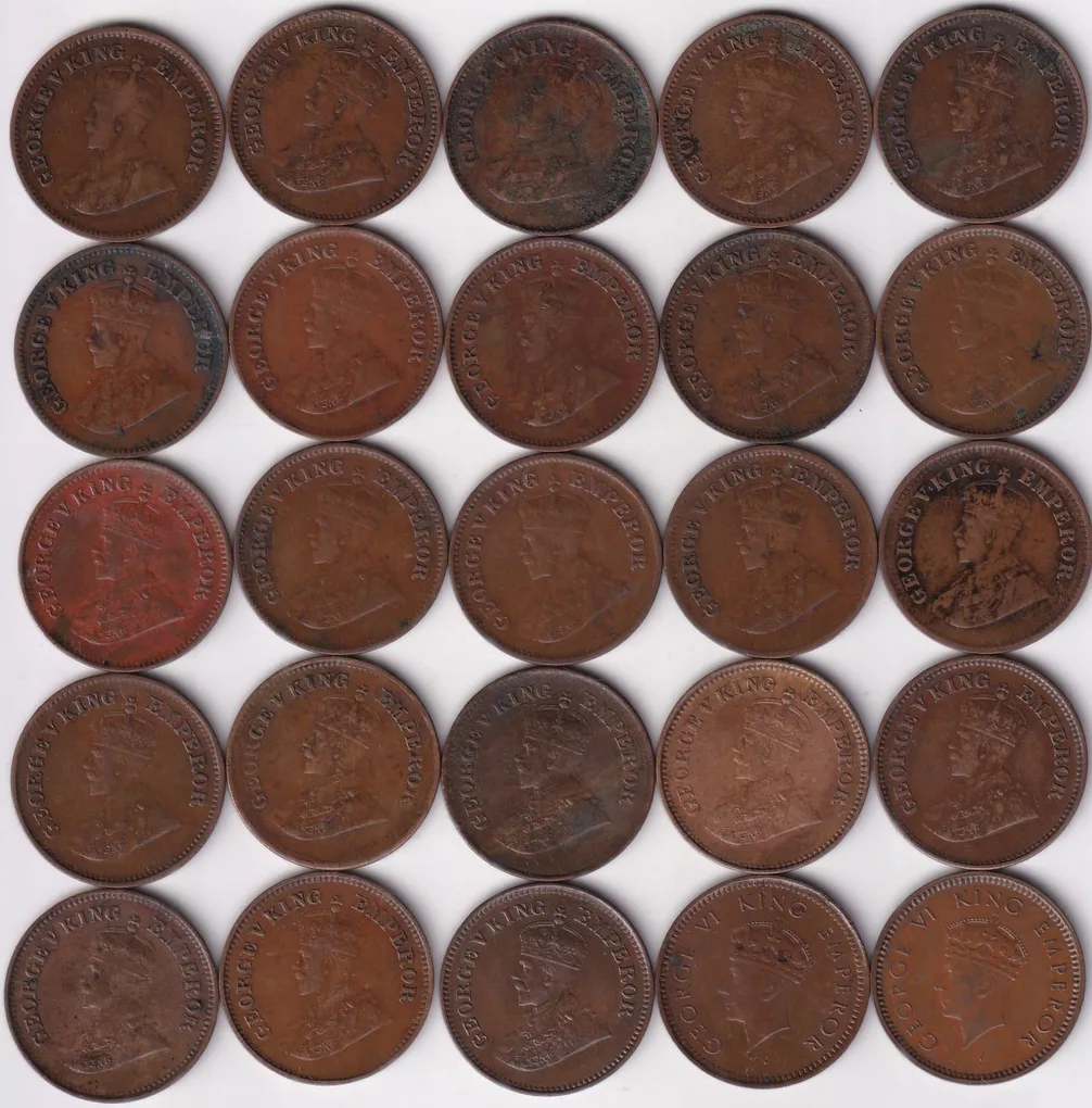 British India 1/2 Pice 25 Different Years Collection Set EX Rare