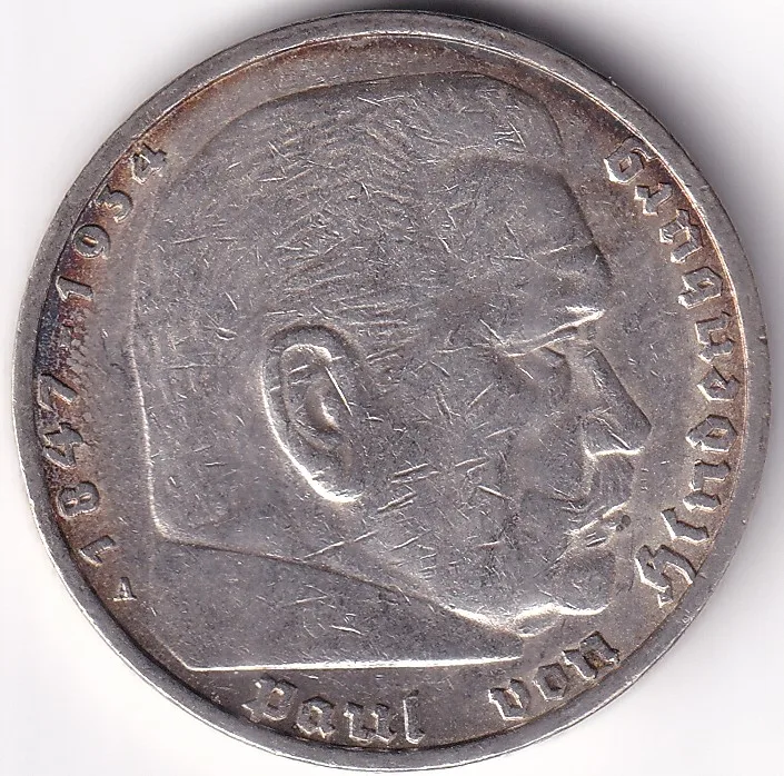 5 Reichmsark Germany 1937 A mark Silver 13.8 Grams Weight Rare