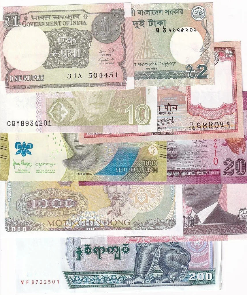 World 9 Different Asian Countrys Banknotes Collection Unc Lot