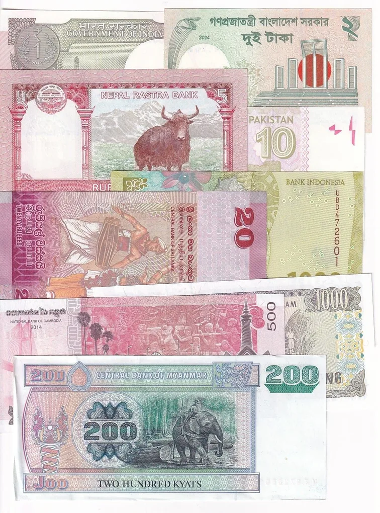 World 9 Different Asian Countrys Banknotes Collection Unc Lot