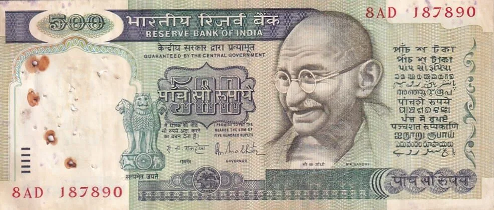 500 Rupees R N Malhotra Signature First Issue Very Fine Condition Note #2