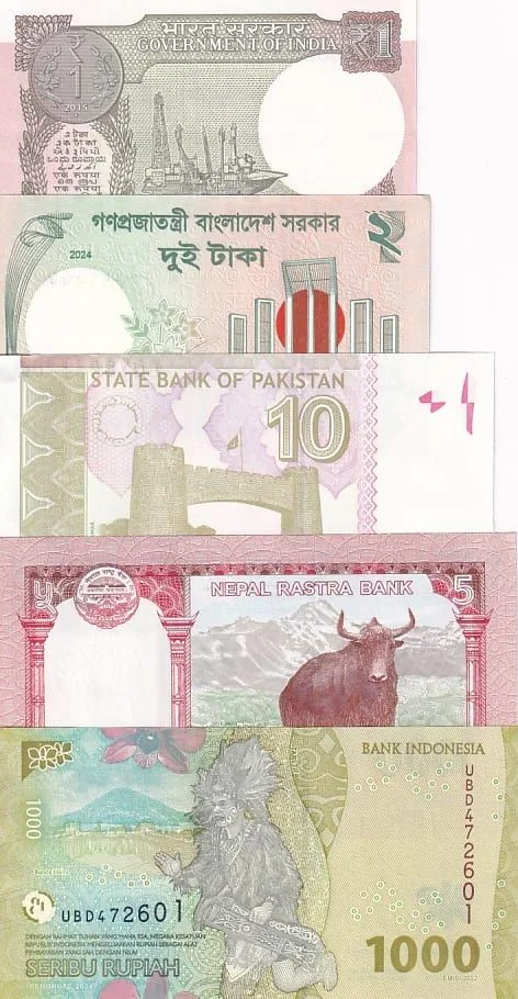 World 9 Different Asian Countrys Banknotes Collection Unc Lot