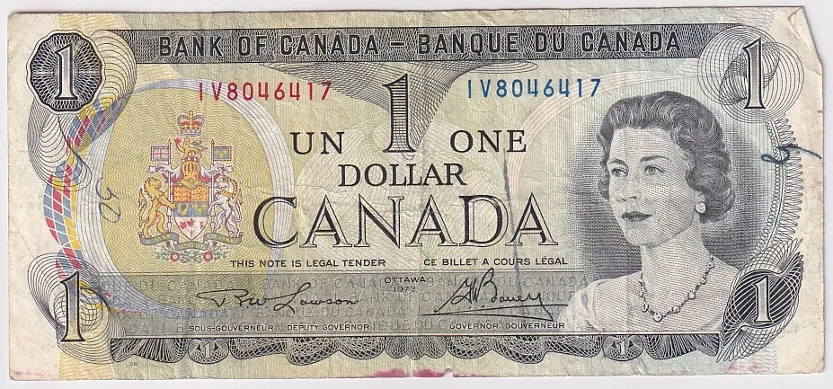 Canada 1 Dollar 1973 Queen Elizabeth II Face Used Condition Note #2