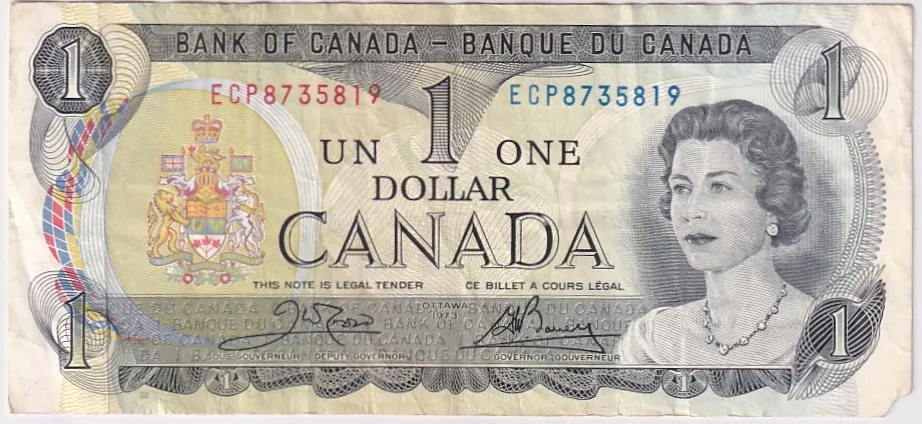 Canada 1 Dollar 1973 Queen Elizabeth II Face Used Condition Note #3