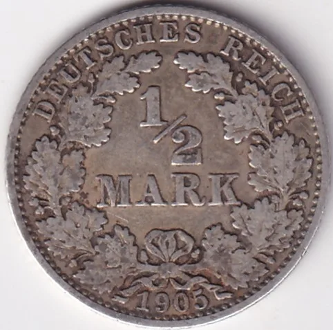 1/2 Mark Germany 1905 Eagle Silver G Mark Silver Rare Coin