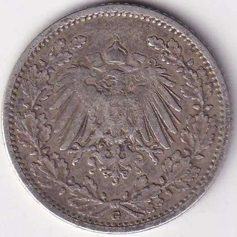1/2 Mark Germany 1905 Eagle Silver G Mark Silver Rare Coin