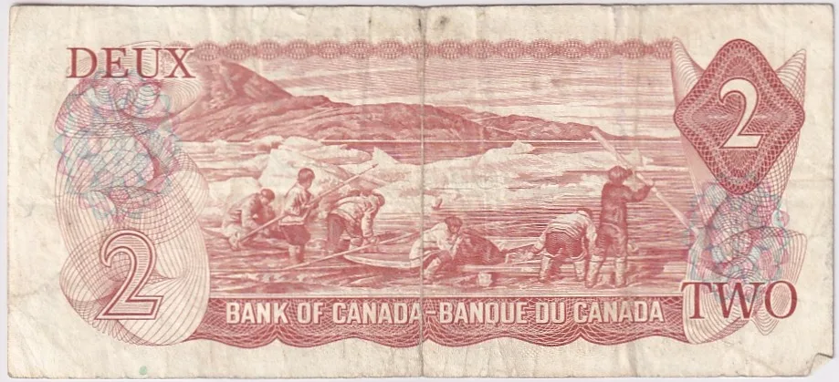 2 Dollars 1974 Canada Very Fine Used Note #1