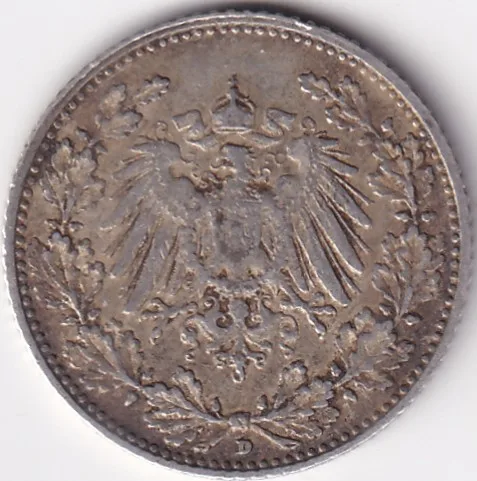 1/2 Mark Germany 1905 Eagle Silver D Mark Silver Rare Coin