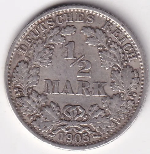 1/2 Mark Germany 1905 Eagle Silver F Mark Silver Rare Coin