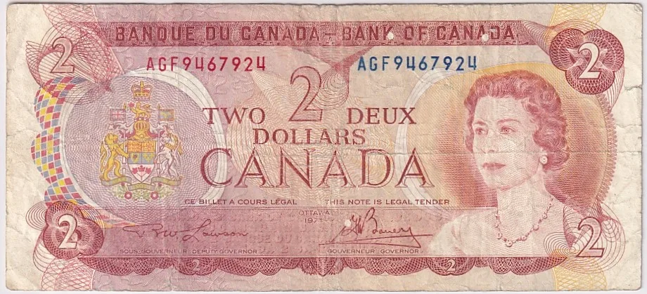 2 Dollars 1974 Canada Very Fine Used Note #4