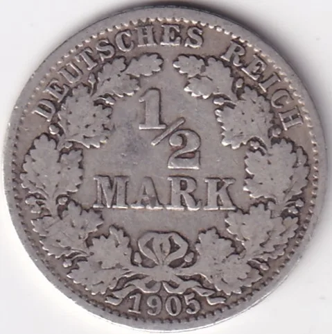 1/2 Mark Germany 1905 Eagle Silver A Mark Silver Rare Coin