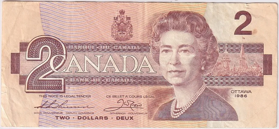 2 Dollars 1986 Canada Very Fine Note #1