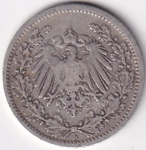 1/2 Mark Germany 1905 Eagle Silver A Mark Silver Rare Coin