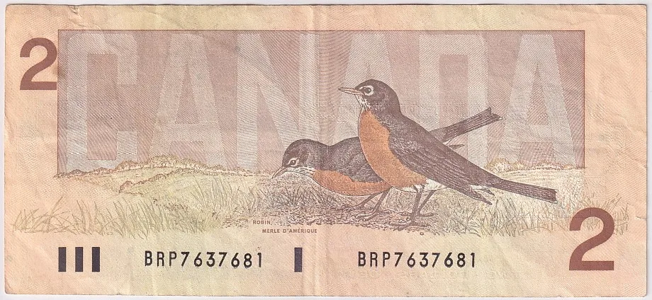 2 Dollars 1986 Canada Very Fine Note #1