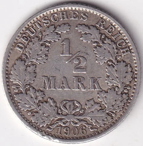 1/2 Mark Germany 1906 Eagle Silver E Mark Silver Rare Coin