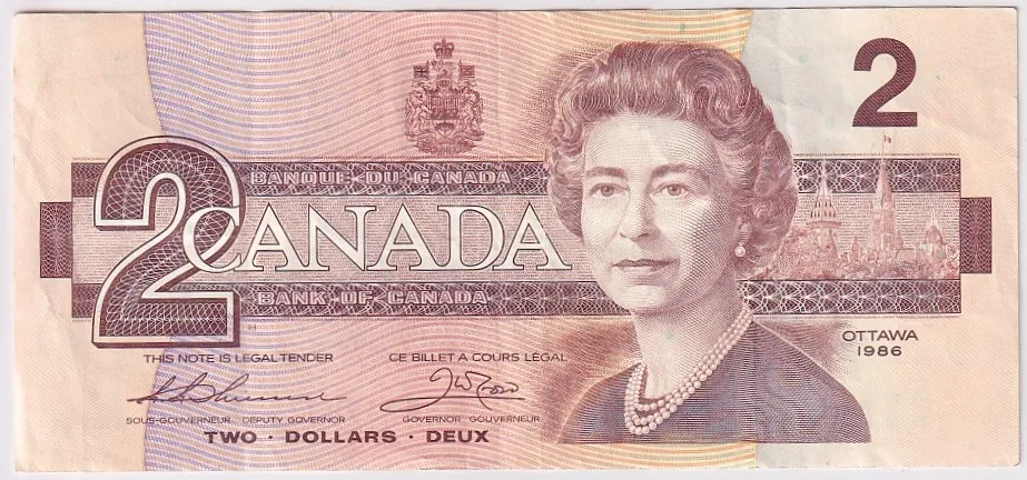 2 Dollars 1986 Canada Very Fine Note #2