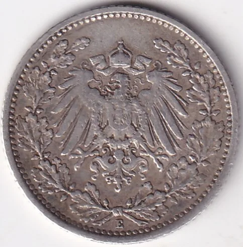 1/2 Mark Germany 1906 Eagle Silver E Mark Silver Rare Coin