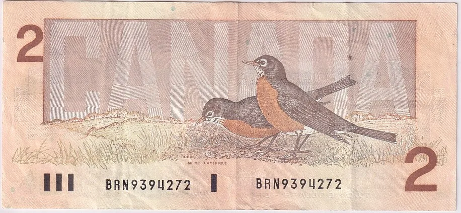 2 Dollars 1986 Canada Very Fine Note #2