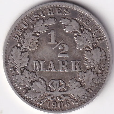 1/2 Mark Germany 1906 Eagle Silver A Mark Silver Rare Coin