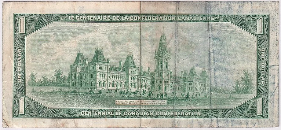 Queen Elizabeth II1 Dollar 1967 Canada Fine Condition Note #1