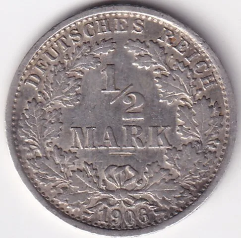 1/2 Mark Germany 1906 Eagle Silver F Mark Silver Rare Coin
