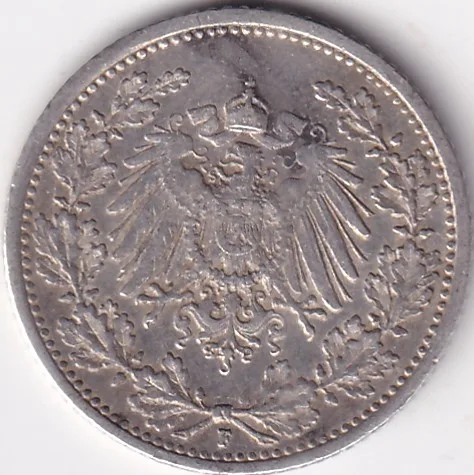 1/2 Mark Germany 1906 Eagle Silver F Mark Silver Rare Coin