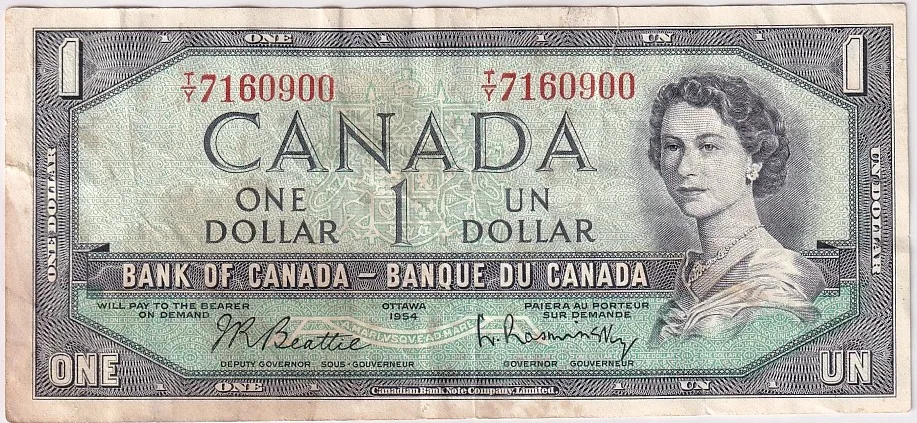Queen Elizabeth II1 Dollar 1967 Canada Very Fine Condition Note Small Torn #5