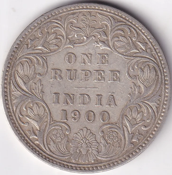 Silver Coin of British India 1900 Victoria Empress One Rupee Coin