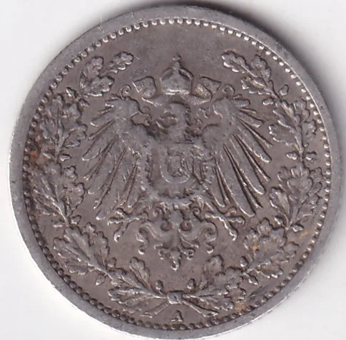 1/2 Mark Germany 1909 Eagle Silver A Mark Silver Rare Coin