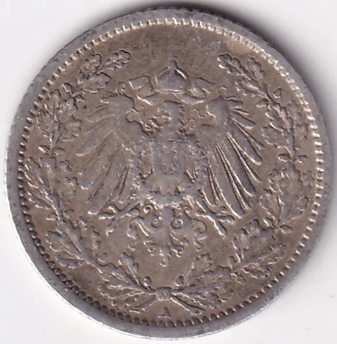 1/2 Mark Germany 1911 Eagle Silver A Mark Silver Rare Coin