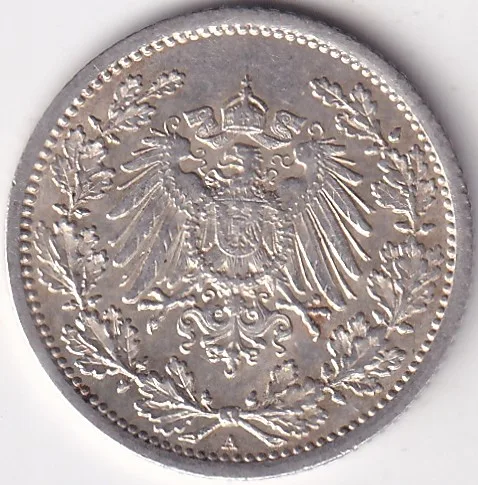 1/2 Mark Germany 1914 Eagle Silver A Mark Silver Rare Coin