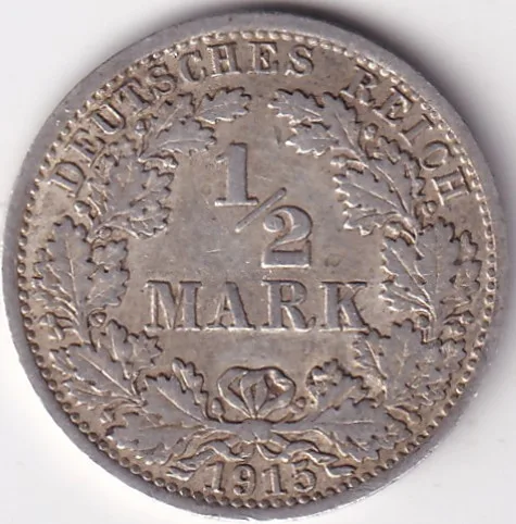 1/2 Mark Germany 1915 Eagle Silver A Mark Silver Rare Coin