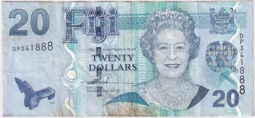 Fiji 20 Dollar Queen Elizabeth II 2007 Year Banknote Rare #2