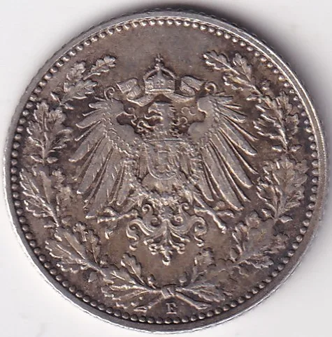 1/2 Mark Germany 1918 Eagle Silver E Mark Silver Rare Coin