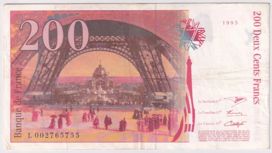France 200 Francs 1995 Eiffel Tower Very Fine Condition Note