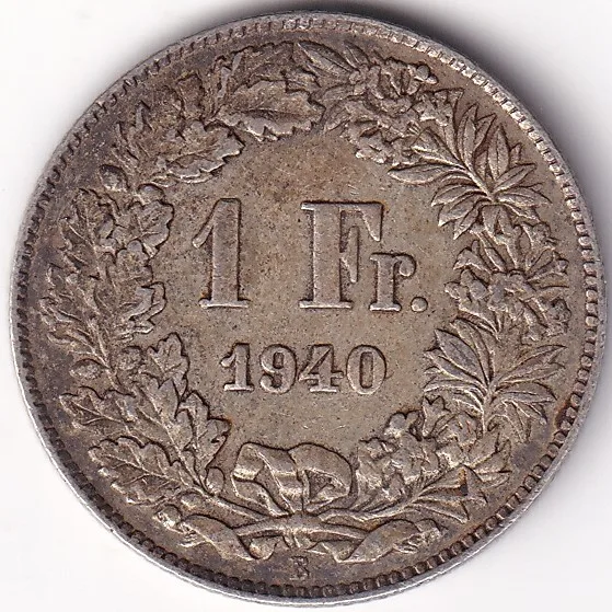 1 Franc Helvetia standing 1940 Silver Switzerland Coin
