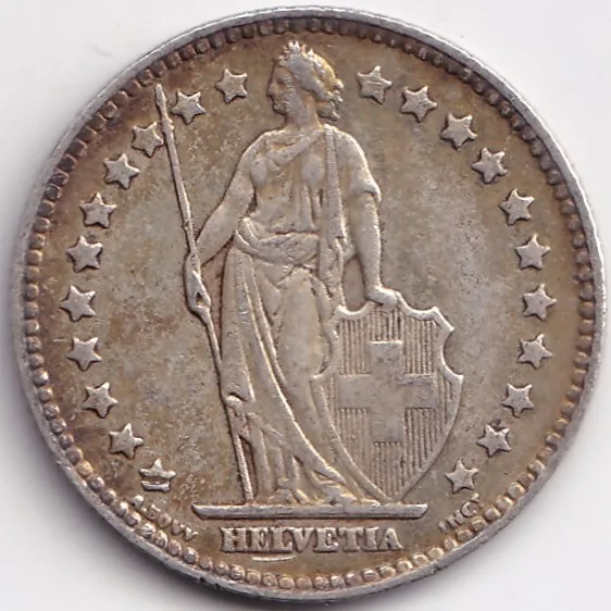 1 Franc Helvetia standing 1940 Silver Switzerland Coin