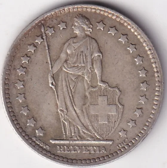 1 Franc Helvetia standing 1944 Silver Switzerland Coin