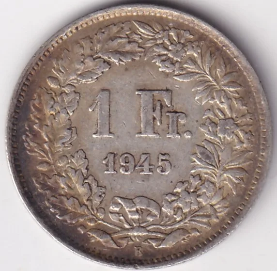 1 Franc Helvetia standing 1945 Silver Switzerland Coin