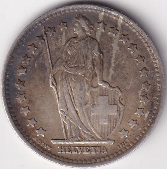 1 Franc Helvetia standing 1945 Silver Switzerland Coin
