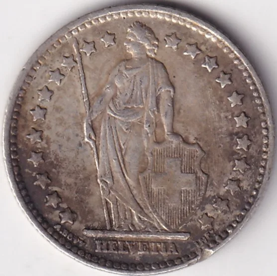 1 Franc Helvetia standing 1952 Silver Switzerland Coin