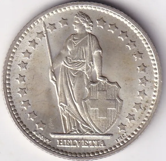 1 Franc Helvetia standing 1956 Silver Switzerland Coin