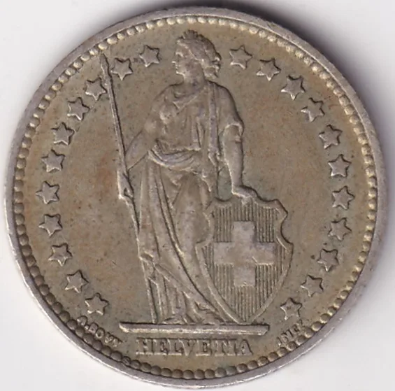 1 Franc Helvetia standing 1957 Silver Switzerland Coin