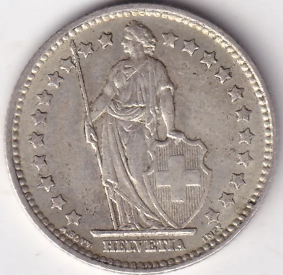 1 Franc Helvetia standing 1959 Silver Switzerland Coin