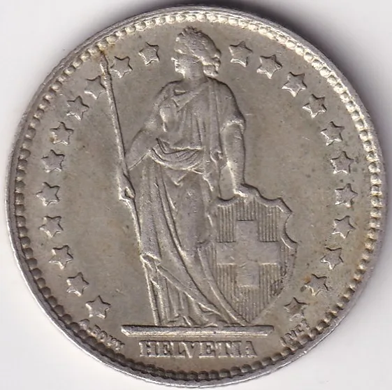1 Franc Helvetia standing 1963 Silver Switzerland Coin