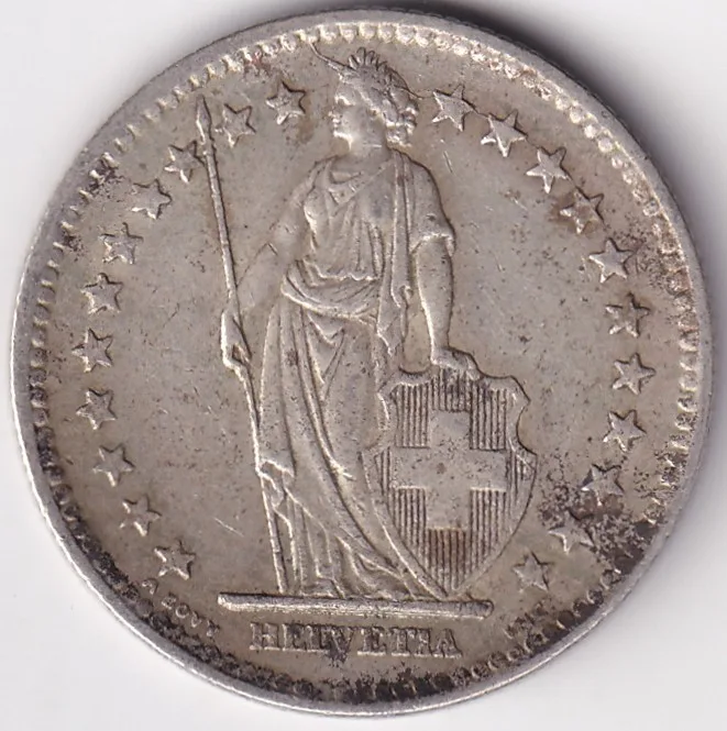 2 Francs Helvetia standing 1946 Silver Switzerland Coin