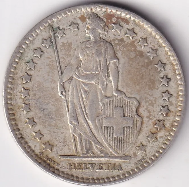 2 Francs Helvetia standing 1955 Silver Switzerland Coin