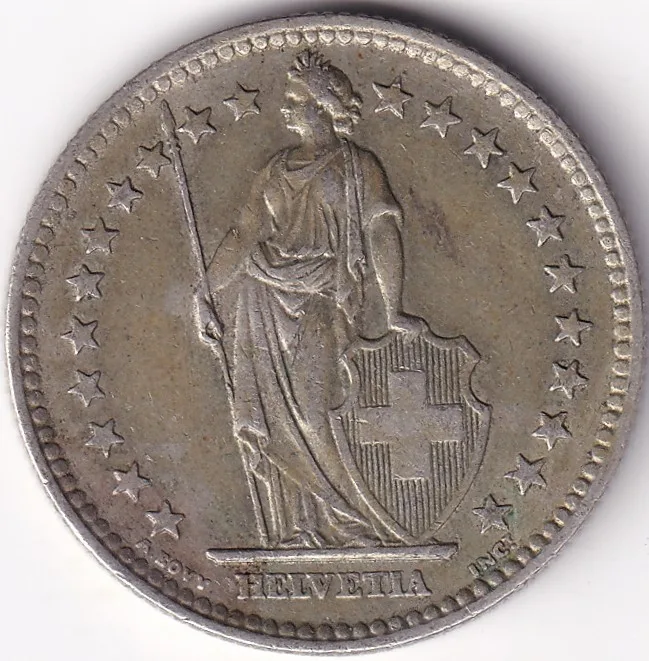 2 Francs Helvetia standing 1963 Silver Switzerland Coin